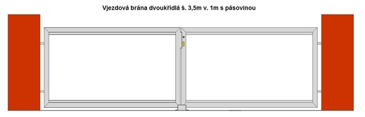 Vjezdová brána dvoukřídlá š. 3,5m v. 1m s pásovinou.jpg