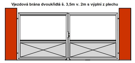 Vjezdová brána dvoukřídlá š. 3,5m v. 2m s výplní z plechu.jpg