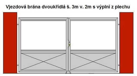 Vjezdová brána dvoukřídlá š. 3m v. 2m s výplní z plechu.jpg