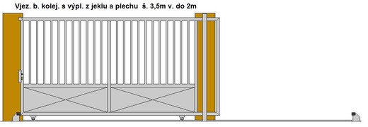 Vjezdová brána posuv po kolej  š. do 3,5m v. 2m s výplní z jeklu
