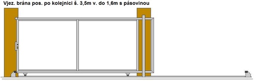 Vjezdová brána posuvná po kojenici  š. do 3,5m v. 1,6m s pásovin