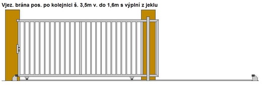 Vjezdová brána posuvná po kojenici  š. do 3,5m v. 1,6m s výplní 
