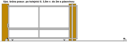 Vjezdová brána posuvná po kojenici  š. do 3,5m v. 2m s pásovinou