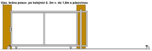 Vjezdová brána posuvná po kojenici  š. do 3m v. 1,6m s pásovinou