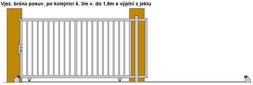 Vjezdová brána posuvná po kojenici  š. do 3m v. 1,6m s výplní z 