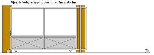 Vjezdová brána posuvná po kojenici  š. do 3m v. 2m s výplní z pl