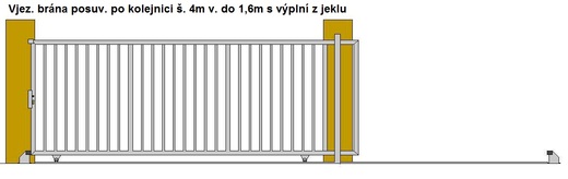 Vjezdová brána posuvná po kolej  š. do 4m v. 1,6m s výplní z jek