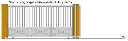 Vjezdová brána posuvná po kolej  š. do 4m v. 2m s výplní z jeklu