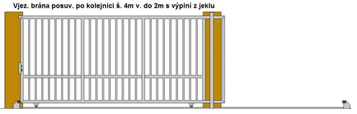Vjezdová brána posuvná po kolej  š. do 4m v. 2m s výplní z jeklu