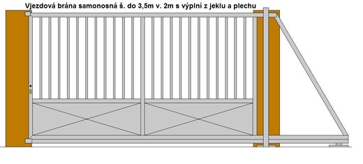 Vjezdová brána samonosná š. do 3,5m v. 2m s výplní z jeklu a ple
