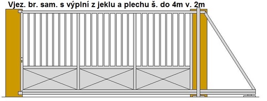 Vjezdová brána samonosná š. do 4m v. 2m s výplní z jeklu a plech